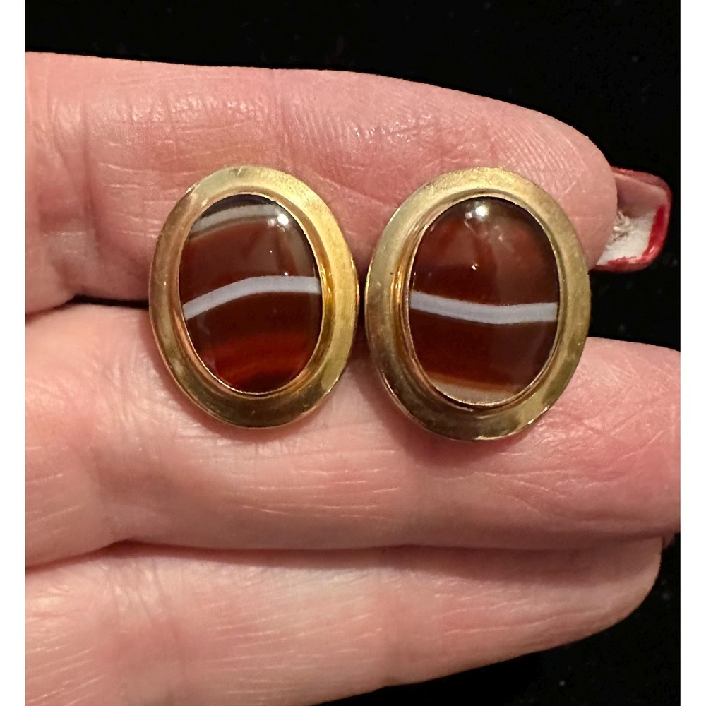 Vintage Cufflinks Gold Filled & Banded Agate‎